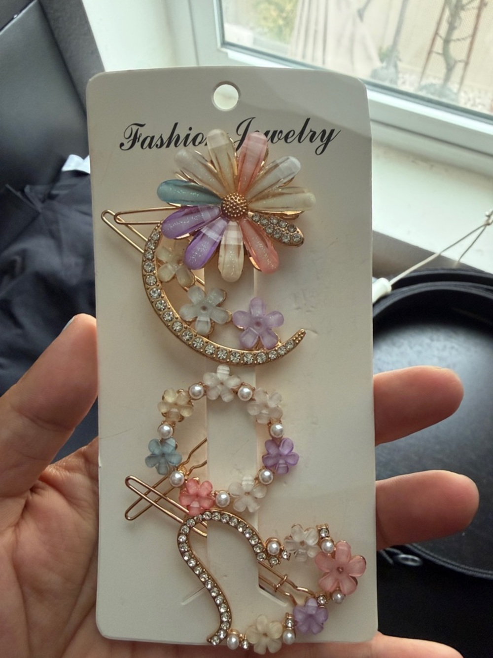 Pastel Floral & Crystal Hair Clip Set
